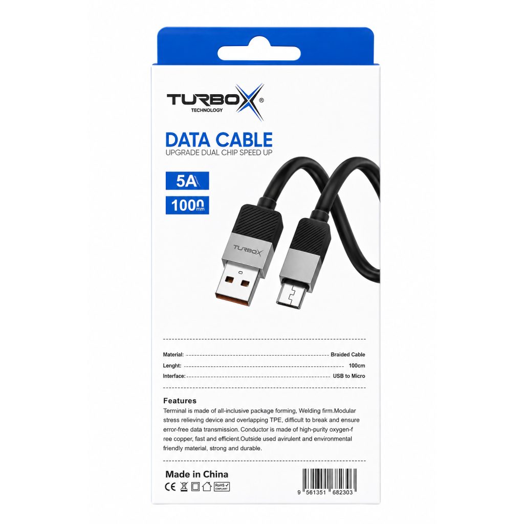 Turbobox Technology Data Cable: A 1000mm cable with a 5A fast charging