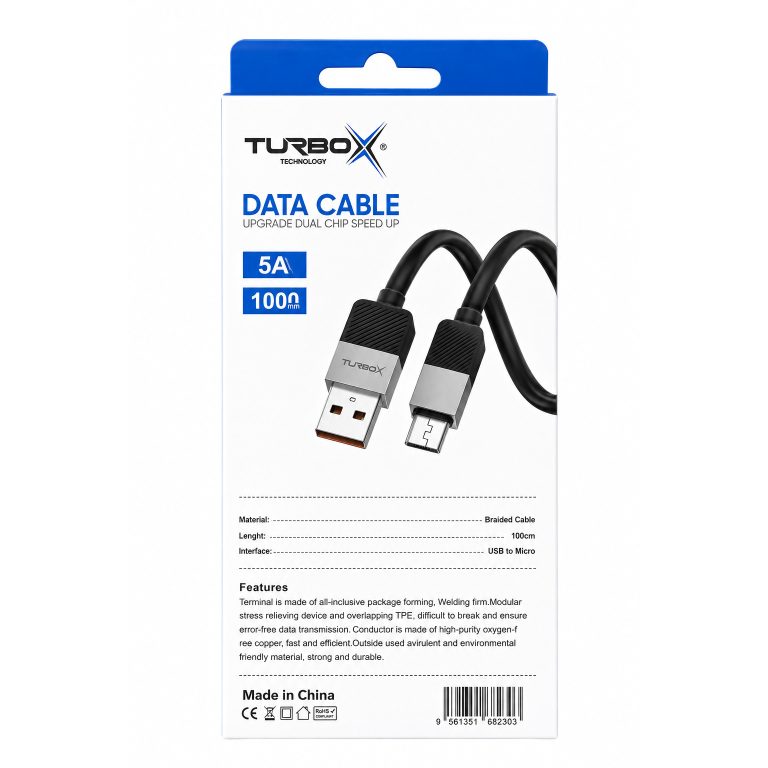 Turbobox Technology Data Cable: A 1000mm cable with a 5A fast charging