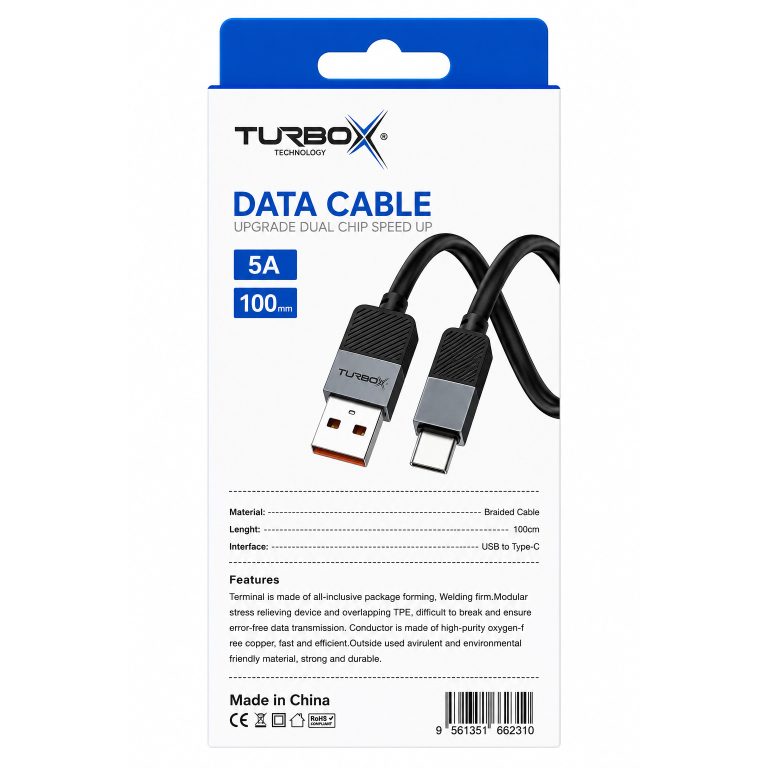 TurboX Technology Data Cable (model CX-126) for USB-A to USB-C devices.