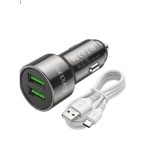 شاحن سيارة ES-CC48C ثنائي المنافذ USB، محول شحن سريع، منفذي USB، خرج 2.4 أمبير، شاحن ولاعة سجائر مع كابل تايب سى