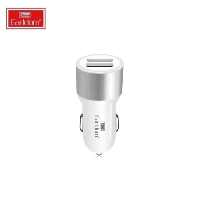 Earldom شاحن سيارة ذكي مزدوج USB من إيرلدوم مع كابل ميكرو - شحن سريع 2.4 أمبير - أبيض