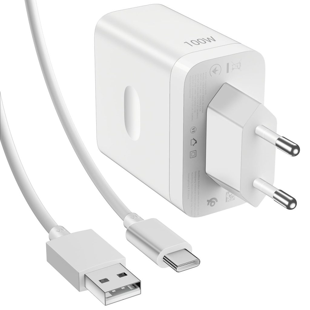 شاحن اوبو سوبر فوك 100 وات وكابل USB-A إلى نوع سي متوافق مع موبايلات أندرويد/أوبو/ريلمي/فيفو، CH-01، أبيض