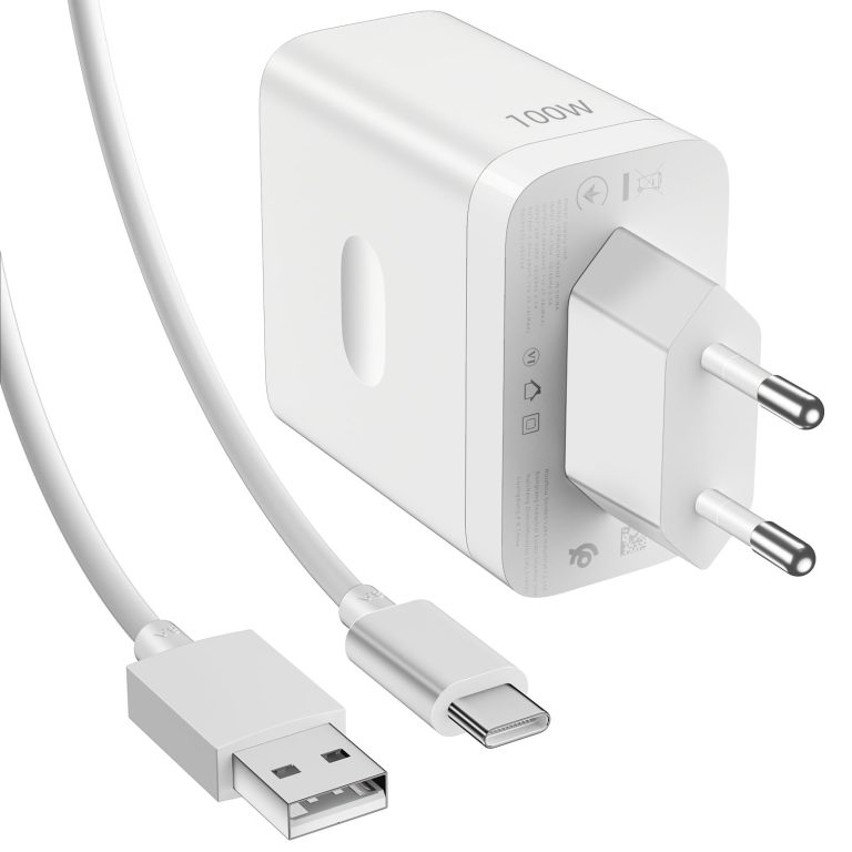 شاحن اوبو سوبر فوك 100 وات وكابل USB-A إلى نوع سي متوافق مع موبايلات أندرويد/أوبو/ريلمي/فيفو، CH-01، أبيض