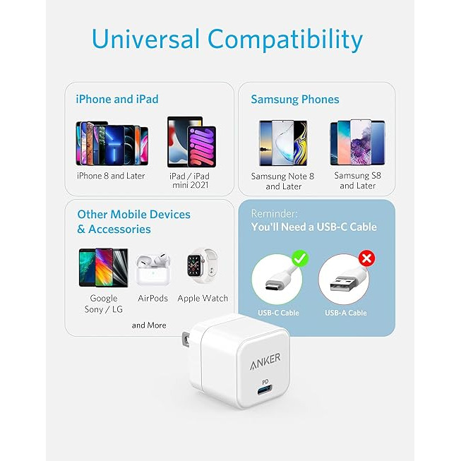شاحن أنكر USB-C، شاحن سريع 20 واط
