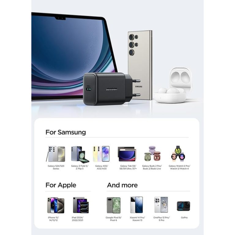 شاحن حائط سريع JR‑TCF23 25 واط USB‑C PD ، محول شحن سريع بمنفذ واحد للموبايلات الذكية والتابلت من جوي رووم – أسود