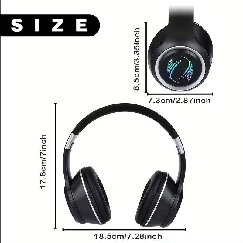 SODO SD-1014 Wireless Bluetooth Over-Ear Headphone with RGB LED, Stereo Sound, Built-in Mic, Memory Card Support - Black